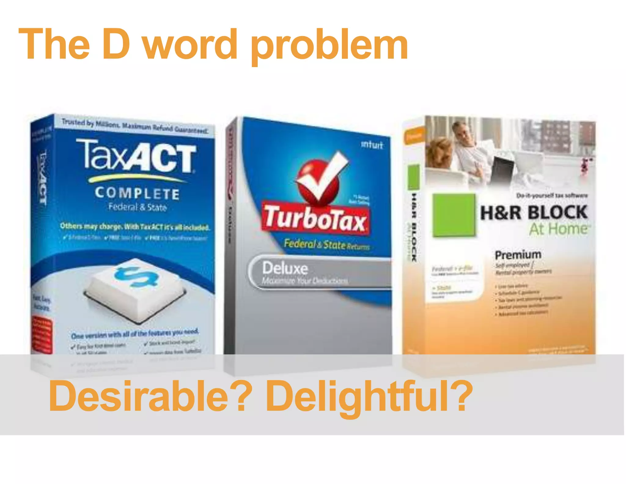 1. Too squishy for the C Suite
• When there’s no competition
–Internal tools
• When delightful design undermines trust
–Rounded corners and delightful messaging in a
tax app
• When too squishy for the C suite
 