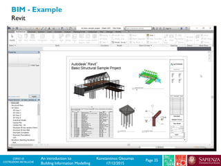 CORSO DI
COSTRUZIONI METALLICHE Page 35An introduction to
Building Information Modelling
Konstantinos Gkoumas
17/12/2015
BIM - Example
Revit
 