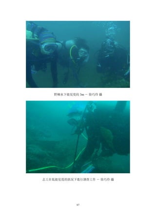 67
野柳水下能見度約 3m － 徐巧玲 攝
志工在低能見度的狀況下進行調查工作 － 徐巧玲 攝
 