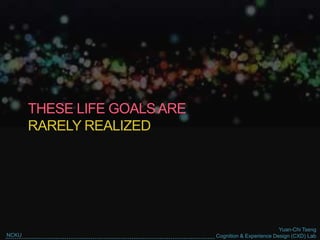 Yuan-Chi Tseng
Cognition & Experience Design (CXD) LabNCKU
THESE LIFE GOALSARE
RARELY REALIZED
 