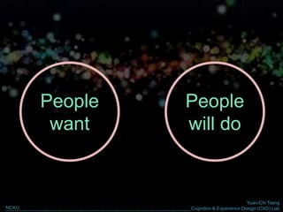 Yuan-Chi Tseng
Cognition & Experience Design (CXD) LabNCKU
People
will do
People
want
 