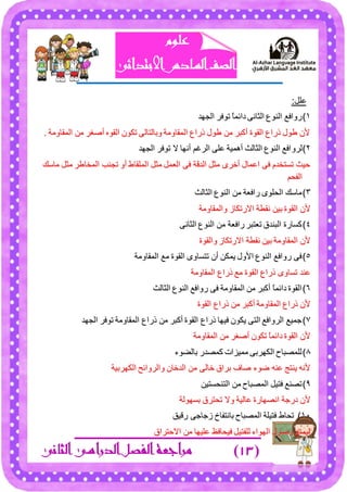 )13)‫مراجعة‬‫ال‬‫الثانى‬ ‫الدراسى‬ ‫فصل‬
‫علوم‬
‫ا‬ ‫الصف‬‫ل‬‫سادس‬‫االبتدائى‬
:ًٍ‫ػ‬:ًٍ‫ػ‬
11))‫جٌؿٙى‬ ٍ‫ضٛف‬ ً‫ح‬ّ‫وجت‬ ٝٔ‫جٌػح‬ ‫جٌٕٛع‬ ‫ٌٚجفغ‬‫جٌؿٙى‬ ٍ‫ضٛف‬ ً‫ح‬ّ‫وجت‬ ٝٔ‫جٌػح‬ ‫جٌٕٛع‬ ‫ٌٚجفغ‬
. ‫جٌّمحِٚس‬ ِٓ ٍ‫أطغ‬ ٖٛ‫جٌم‬ ْٛ‫ضى‬ ٌٝ‫ٚذحٌطح‬ ‫جٌّمحِٚس‬ ‫يٌجع‬ ‫ؿٛي‬ ِٓ ٍ‫أور‬ ‫جٌمٛز‬ ‫يٌجع‬ ‫ؿٛي‬ ْ٤. ‫جٌّمحِٚس‬ ِٓ ٍ‫أطغ‬ ٖٛ‫جٌم‬ ْٛ‫ضى‬ ٌٝ‫ٚذحٌطح‬ ‫جٌّمحِٚس‬ ‫يٌجع‬ ‫ؿٛي‬ ِٓ ٍ‫أور‬ ‫جٌمٛز‬ ‫يٌجع‬ ‫ؿٛي‬ ْ٤
22))ٌٌٍٍٚٚ‫جٌؿٙى‬ ٍ‫ضٛف‬ ٨ ‫أٔٙح‬ ُ‫جٌٍغ‬ ٍٝ‫ػ‬ ‫أّ٘١س‬ ‫جٌػحٌع‬ ‫جٌٕٛع‬ ‫جفغ‬‫جٌؿٙى‬ ٍ‫ضٛف‬ ٨ ‫أٔٙح‬ ُ‫جٌٍغ‬ ٍٝ‫ػ‬ ‫أّ٘١س‬ ‫جٌػحٌع‬ ‫جٌٕٛع‬ ‫جفغ‬
‫ِحْه‬ ً‫ِػ‬ ٍ‫جٌّهحؿ‬ ‫ضؿٕد‬ ٚ‫أ‬ ‫جٌٍّمحؽ‬ ً‫ِػ‬ ًّ‫جٌؼ‬ ٝ‫ف‬ ‫جٌىلس‬ ً‫ِػ‬ ٍٜ‫أن‬ ‫جػّحي‬ ٝ‫ف‬ َ‫ضٓطهى‬ ‫ق١ع‬‫ِحْه‬ ً‫ِػ‬ ٍ‫جٌّهحؿ‬ ‫ضؿٕد‬ ٚ‫أ‬ ‫جٌٍّمحؽ‬ ً‫ِػ‬ ًّ‫جٌؼ‬ ٝ‫ف‬ ‫جٌىلس‬ ً‫ِػ‬ ٍٜ‫أن‬ ‫جػّحي‬ ٝ‫ف‬ َ‫ضٓطهى‬ ‫ق١ع‬
ُ‫جٌفك‬ُ‫جٌفك‬
33))‫جٌػحٌع‬ ‫جٌٕٛع‬ ِٓ ‫ٌجفؼس‬ ٍٜٛ‫جٌك‬ ‫ِحْه‬‫جٌػحٌع‬ ‫جٌٕٛع‬ ِٓ ‫ٌجفؼس‬ ٍٜٛ‫جٌك‬ ‫ِحْه‬
‫ٚجٌّمحِٚس‬ َ‫ج٨ٌضىح‬ ‫ٔمـس‬ ٓ١‫ذ‬ ‫جٌمٛز‬ ْ٤‫ٚجٌّمحِٚس‬ َ‫ج٨ٌضىح‬ ‫ٔمـس‬ ٓ١‫ذ‬ ‫جٌمٛز‬ ْ٤
44))ٝٔ‫جٌػح‬ ‫جٌٕٛع‬ ِٓ ‫ٌجفؼس‬ ٍ‫ضؼطر‬ ‫جٌرٕىق‬ ‫وٓحٌز‬ٝٔ‫جٌػح‬ ‫جٌٕٛع‬ ِٓ ‫ٌجفؼس‬ ٍ‫ضؼطر‬ ‫جٌرٕىق‬ ‫وٓحٌز‬
‫ٚجٌمٛز‬ َ‫ج٨ٌضىح‬ ‫ٔمـس‬ ٓ١‫ذ‬ ‫جٌّمحِٚس‬ ْ٤‫ٚجٌمٛز‬ َ‫ج٨ٌضىح‬ ‫ٔمـس‬ ٓ١‫ذ‬ ‫جٌّمحِٚس‬ ْ٤
55))‫جٌّمحِٚس‬ ‫ِغ‬ ‫جٌمٛز‬ ٜٚ‫ضطٓح‬ ْ‫أ‬ ٓ‫٠ّى‬ ‫ج٤ٚي‬ ‫جٌٕٛع‬ ‫ٌٚجفغ‬ ٝ‫ف‬‫جٌّمحِٚس‬ ‫ِغ‬ ‫جٌمٛز‬ ٜٚ‫ضطٓح‬ ْ‫أ‬ ٓ‫٠ّى‬ ‫ج٤ٚي‬ ‫جٌٕٛع‬ ‫ٌٚجفغ‬ ٝ‫ف‬
‫جٌّمحِٚس‬ ‫يٌجع‬ ‫ِغ‬ ‫جٌمٛز‬ ‫يٌجع‬ ٜٚ‫ضٓح‬ ‫ػٕى‬‫جٌّمحِٚس‬ ‫يٌجع‬ ‫ِغ‬ ‫جٌمٛز‬ ‫يٌجع‬ ٜٚ‫ضٓح‬ ‫ػٕى‬
66))‫جٌػحٌع‬ ‫جٌٕٛع‬ ‫ٌٚجفغ‬ ٝ‫ف‬ ‫جٌّمحِٚس‬ ِٓ ٍ‫أور‬ ً‫ح‬ّ‫وجت‬ ‫جٌمٛز‬‫جٌػحٌع‬ ‫جٌٕٛع‬ ‫ٌٚجفغ‬ ٝ‫ف‬ ‫جٌّمحِٚس‬ ِٓ ٍ‫أور‬ ً‫ح‬ّ‫وجت‬ ‫جٌمٛز‬
‫جٌمٛز‬ ‫يٌجع‬ ِٓ ٍ‫أور‬ ‫جٌّمحِٚس‬ ‫يٌجع‬ ْ٤‫جٌمٛز‬ ‫يٌجع‬ ِٓ ٍ‫أور‬ ‫جٌّمحِٚس‬ ‫يٌجع‬ ْ٤
77))‫جٌؿٙى‬ ٍ‫ضٛف‬ ‫جٌّمحِٚس‬ ‫يٌجع‬ ِٓ ٍ‫أور‬ ‫جٌمٛز‬ ‫يٌجع‬ ‫ف١ٙح‬ ْٛ‫٠ى‬ ٝ‫جٌط‬ ‫جٌٍٚجفغ‬ ‫ؾّ١غ‬‫جٌؿٙى‬ ٍ‫ضٛف‬ ‫جٌّمحِٚس‬ ‫يٌجع‬ ِٓ ٍ‫أور‬ ‫جٌمٛز‬ ‫يٌجع‬ ‫ف١ٙح‬ ْٛ‫٠ى‬ ٝ‫جٌط‬ ‫جٌٍٚجفغ‬ ‫ؾّ١غ‬
‫جٌّمحِٚس‬ ِٓ ٍ‫أطغ‬ ْٛ‫ضى‬ ً‫ح‬ّ‫وجت‬ ‫جٌمٛز‬ ْ٤‫جٌّمحِٚس‬ ِٓ ٍ‫أطغ‬ ْٛ‫ضى‬ ً‫ح‬ّ‫وجت‬ ‫جٌمٛز‬ ْ٤
88))‫ذحٌؼٛء‬ ٌ‫وّظى‬ ‫ِّ١ُجش‬ ٝ‫جٌىٍٙذ‬ ‫ٌٍّظرحـ‬‫ذحٌؼٛء‬ ٌ‫وّظى‬ ‫ِّ١ُجش‬ ٝ‫جٌىٍٙذ‬ ‫ٌٍّظرحـ‬
‫ٚجٌٍٚجت‬ ْ‫جٌىنح‬ ِٓ ٌٝ‫نح‬ ‫ذٍجق‬ ‫طحف‬ ‫ػٛء‬ ٕٗ‫ػ‬ ‫٠ٕطؽ‬ ٗٔ٤‫ٚجٌٍٚجت‬ ْ‫جٌىنح‬ ِٓ ٌٝ‫نح‬ ‫ذٍجق‬ ‫طحف‬ ‫ػٛء‬ ٕٗ‫ػ‬ ‫٠ٕطؽ‬ ٗٔ٤‫ف‬‫ف‬‫جٌىٍٙذ١س‬‫جٌىٍٙذ١س‬
99))ٓ١‫جٌطٕكٓط‬ ِٓ ‫جٌّظرحـ‬ ً١‫فط‬ ‫ضظٕغ‬ٓ١‫جٌطٕكٓط‬ ِٓ ‫جٌّظرحـ‬ ً١‫فط‬ ‫ضظٕغ‬
‫ذٌٓٙٛس‬ ‫ضكطٍق‬ ٨ٚ ‫ػحٌ١س‬ ‫جٔظٙحٌز‬ ‫وٌؾس‬ ْ٤‫ذٌٓٙٛس‬ ‫ضكطٍق‬ ٨ٚ ‫ػحٌ١س‬ ‫جٔظٙحٌز‬ ‫وٌؾس‬ ْ٤
1111))‫ٌل١ك‬ ٝ‫َؾحؾ‬ ‫ذحٔطفحل‬ ‫جٌّظرحـ‬ ‫فط١ٍس‬ ‫ضكحؽ‬‫ٌل١ك‬ ٝ‫َؾحؾ‬ ‫ذحٔطفحل‬ ‫جٌّظرحـ‬ ‫فط١ٍس‬ ‫ضكحؽ‬
‫ج٨قطٍجق‬ ِٓ ‫ػٍ١ٙح‬ ‫ف١كحفظ‬ ً١‫ٌٍفط‬ ‫جٌٙٛجء‬ ‫ٚطٛي‬ ‫ٌ١ّٕغ‬‫ج٨قطٍجق‬ ِٓ ‫ػٍ١ٙح‬ ‫ف١كحفظ‬ ً١‫ٌٍفط‬ ‫جٌٙٛجء‬ ‫ٚطٛي‬ ‫ٌ١ّٕغ‬
 