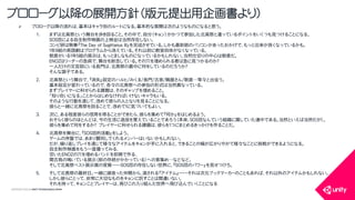 COPYRIGHT2015 @ UNITY TECHNOLOGIES JAPAN
プロローグ以降の展開方針（版元提出用企画書より）
 プロローグ以降の流れは、基本はキャラ別のルートになる。基本的な展開は次のようなものになると思う。
1. まずは北高祭という舞台を歩き回ること。その中で、自分（キョン）がかつて参加した北高祭と違っているポイントをいくつも見つけることになる。
SOS団による自主制作映画の上映会は当然存在しない。
コンピ研は無事『The Day of Sugittarius III』を完成させている。しかも最新鋭のパソコンがあったおかげで、もっと出来が良くなっているかも。
１年９組の英語劇はプログラムから消えている。それ以前に教室自体がなくなっている。
朝倉がいる１年５組の展示は、もっとましなものになっているかもしれない。当然仕切りの中心は朝倉だ。
ENOZはリーダーの急病で、舞台を断念している。その穴を埋められる者は急に見つかるのか？
一人だけの文芸部にいる長門は、北高祭の最中に何をしているのだろうか？
そんな調子である。
2. 北高祭という舞台で、『消失』設定のハルヒ/みくる/長門/古泉/鶴屋さん/朝倉&hellip;等々と出会う。
基本設定が変わっているので、各々の北高祭への参加の形式は当然異なっている。
まずプレイヤーに科せられる課題は、そのギャップを埋めること。
「知り合いになる」ことからはじめなければいけないキャラもいる。
そのような行動を通じて、改めて彼らの人となりを見ることになる。
彼らと一緒に北高祭を回ることで、改めて１に気づいてもよい。
3. 次に、ある程度彼らの信用を得ることができたら、彼らを集めて『何か』をはじめるよう。
おそらく彼らのほとんどは、今の生活に退屈を覚えていることであろう（本来、SOS団なんていう組織に属していた連中である。当然といえば当然だが）。
彼らを集めて何をするか？ プレイヤーに科せられる課題は、彼らを１つにまとめるきっかけを作ることだ。
4. 北高祭を舞台に、『SOS団的活動』をしよう。
ゲームの序盤では、あまり賛同してくれるメンバーはいないかもしれない。
だが、繰り返しプレイを通じて様々なアイテムをキョンが手に入れると、できることの幅が広がりやがて様々なことに挑戦ができるようになる。
自主制作映画をもう一度撮ってみる、
空いたENOZの穴を埋めるバンドを即興で作る、
閑古鳥の鳴いている展示（部の存続がかかっている）への客集め&hellip;などなど。
そして北高祭ベスト展示賞の受賞――SOS団の存在しない世界に、『SOS団のパワー』を見せつけろ。
5. そして北高祭の最終日。一緒に頑張った仲間から、渡される『アイテム』――それは次元ブックマーカーのこともあれば、それ以外のアイテムかもしれない。
しかし彼らにとって、非常に大切なものをキョンに託すことは間違いない。
それを持って、キョンことプレイヤーは、再びこの入り組んだ世界へ飛び込んでいくことになる
 