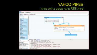YAHOO PIPES
‫יצירת‬RSS‫מפתח‬ ‫מילות‬ ‫מבוסס‬ ‫אישי‬
•YAHOO PIPES
 
