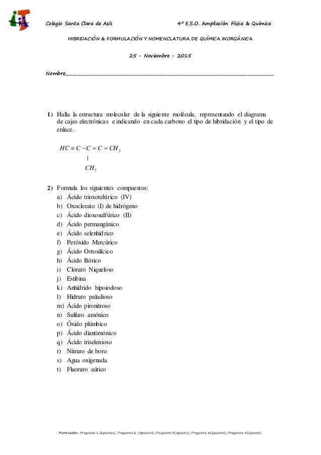 2015 2016. 4º eso amplif&q. examen formulación 2015 2016. 4º eso amplif&q. examen formulación