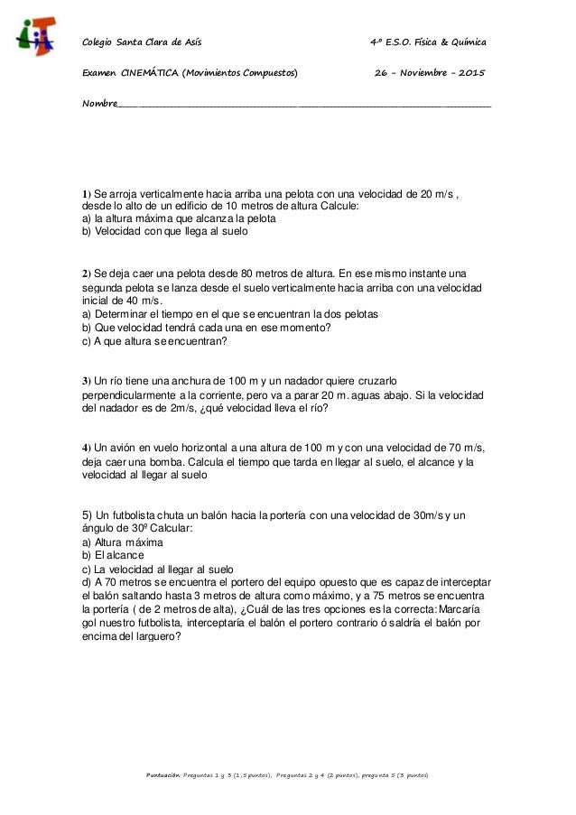 2015 2016. 4º eso f&q. examen temas 3 y4 2015 2016. 4º eso f&q. examen temas 3 y4