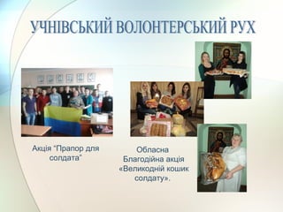 Обласна
Благодійна акція
«Великодній кошик
солдату».
Акція “Прапор для
солдата”
 