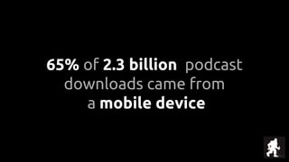 65% of 2.3 billion podcast
downloads came from
a mobile device
 