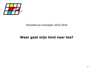 7
Schoolkeuze schooljaar 2015-2016
Waar gaat mijn kind naar toe?
 
