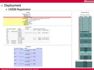 Copyright©2015 NTT DOCOMO, INC. All rights reserved. 10
o Deployment
 CMDB Registration
 