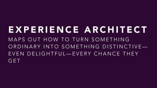 E X P E R I E N C E A R C H I T E C T  
M A P S O U T H O W T O T U R N S O M E T H I N G
O R D I N A RY I N T O S O M E T H I N G D I S T I N C T I V E —
E V E N D E L I G H T F U L — E V E RY C H A N C E T H E Y
G E T
 