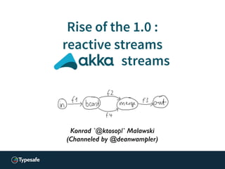 Konrad 'ktoso' Malawski
GeeCON 2014 @ Kraków, PL
Konrad `@ktosopl` Malawski
(Channeled by @deanwampler)
streams
Rise of the 1.0 :
reactive streams
 