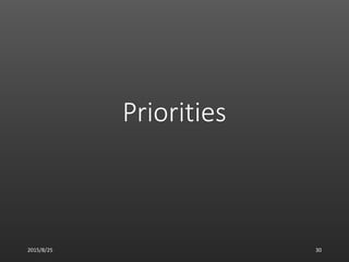 Priorities
2015/8/25 30
 