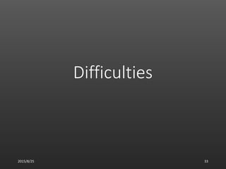 Difficulties
2015/8/25 33
 