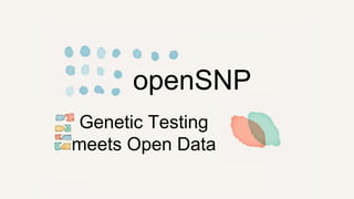 openSNP
Genetic Testing
meets Open Data
 