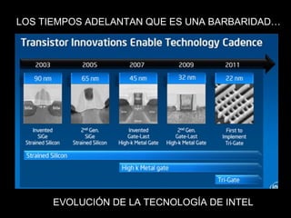 LOS TIEMPOS ADELANTAN QUE ES UNA BARBARIDAD…
EVOLUCIÓN DE LA TECNOLOGÍA DE INTEL
 