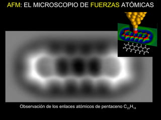 Observación de los enlaces atómicos de pentaceno C22H14
AFM: EL MICROSCOPIO DE FUERZAS ATÓMICAS
 
