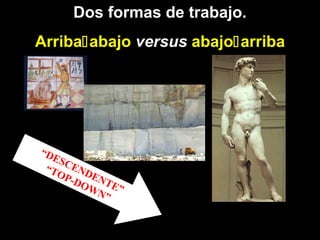 “DESCENDENTE”
“TOP-DOWN”
Dos formas de trabajo.
Arribaabajo versus abajoarriba
 