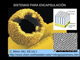 C. Mirkin (NU, EE.UU.)
http://www.chem.northwestern.edu/~mkngrp/pictmenu.htm
SISTEMAS PARA ENCAPSULACIÓN
 
