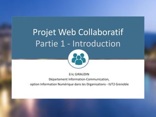 Projet Web Collaboratif
Partie 1 - Introduction
Eric GIRAUDIN
Département Information-Communication,
option Information Numérique dans les Organisations - IUT2 Grenoble
 