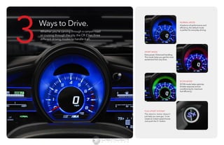 NORMAL MODE 
A balance of performance and 
efficiency, the default mode 
is perfect for everyday driving. 
SPORT MODE 
Extra power. Enhanced handling. 
This mode helps you get the most 
excitement from any drive. 
ECON MODE 
ECON mode helps optimize 
throttle response and air 
conditioning for maximum 
fuel efficiency.1 
PLUS SPORT SYSTEM® 
The electric motor doesn’t 
just help you save gas,1 it can 
create an instant speed boost. 
Just push the S+ button. 
3Whether Ways to Drive. you’re carving through a canyon road 
or cruising through the city, the CR-Z has three 
different driving modes to handle it all. 
Information Provided by: 
 