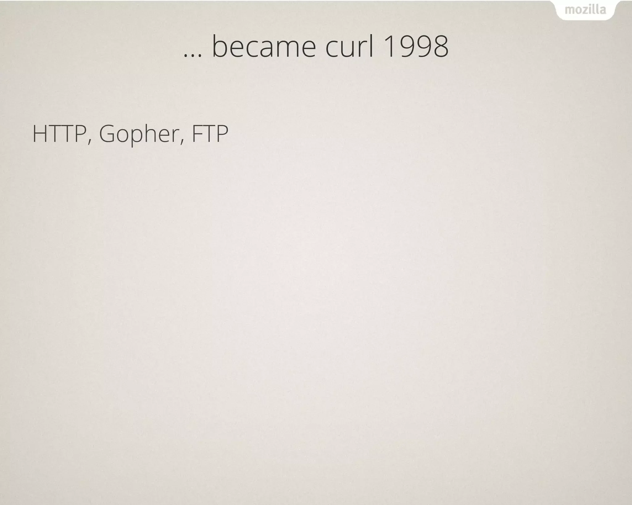 … became curl 1998
HTTP, Gopher, FTP
 