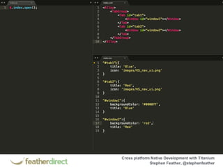 Cross platform Native Development with Titanium
Stephen Feather, @stephenfeather
 