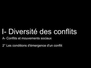 2° Les conditions d'émergence d'un conflit
I- Diversité des conflits
A- Conflits et mouvements sociaux
 