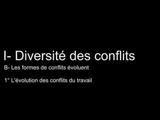 1° L'évolution des conflits du travail
I- Diversité des conflits
B- Les formes de conflits évoluent
 