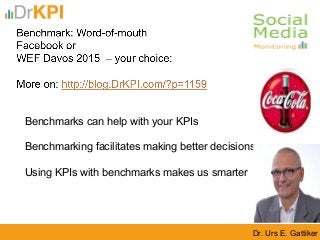 Benchmarks can help with your KPIs
Benchmarking facilitates making better decisions
Using KPIs with benchmarks makes us smarter
Dr. Urs E. Gattiker
 