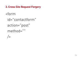 #DrupalDaysEU
© Ibuildings 2014/2015 - All rights reserved
<form 
action="http://mysite.com/contact" 
method="post" 
/>
3. Cross Site Request Forgery
 