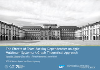 The Effects of Team Backlog Dependencies on Agile
Multiteam Systems: A Graph Theoretical Approach
Alexander Scheerer | Saskia Bick | Tobias Hildenbrand | Armin Heinzl
HICSS-48 Minitrack: Agile and Lean Software Engineering
 