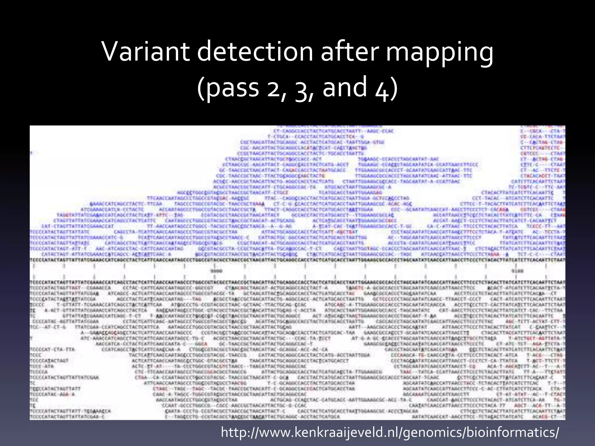 Variant detection after mapping
(pass 2, 3, and 4)
http://www.kenkraaijeveld.nl/genomics/bioinformatics/
 