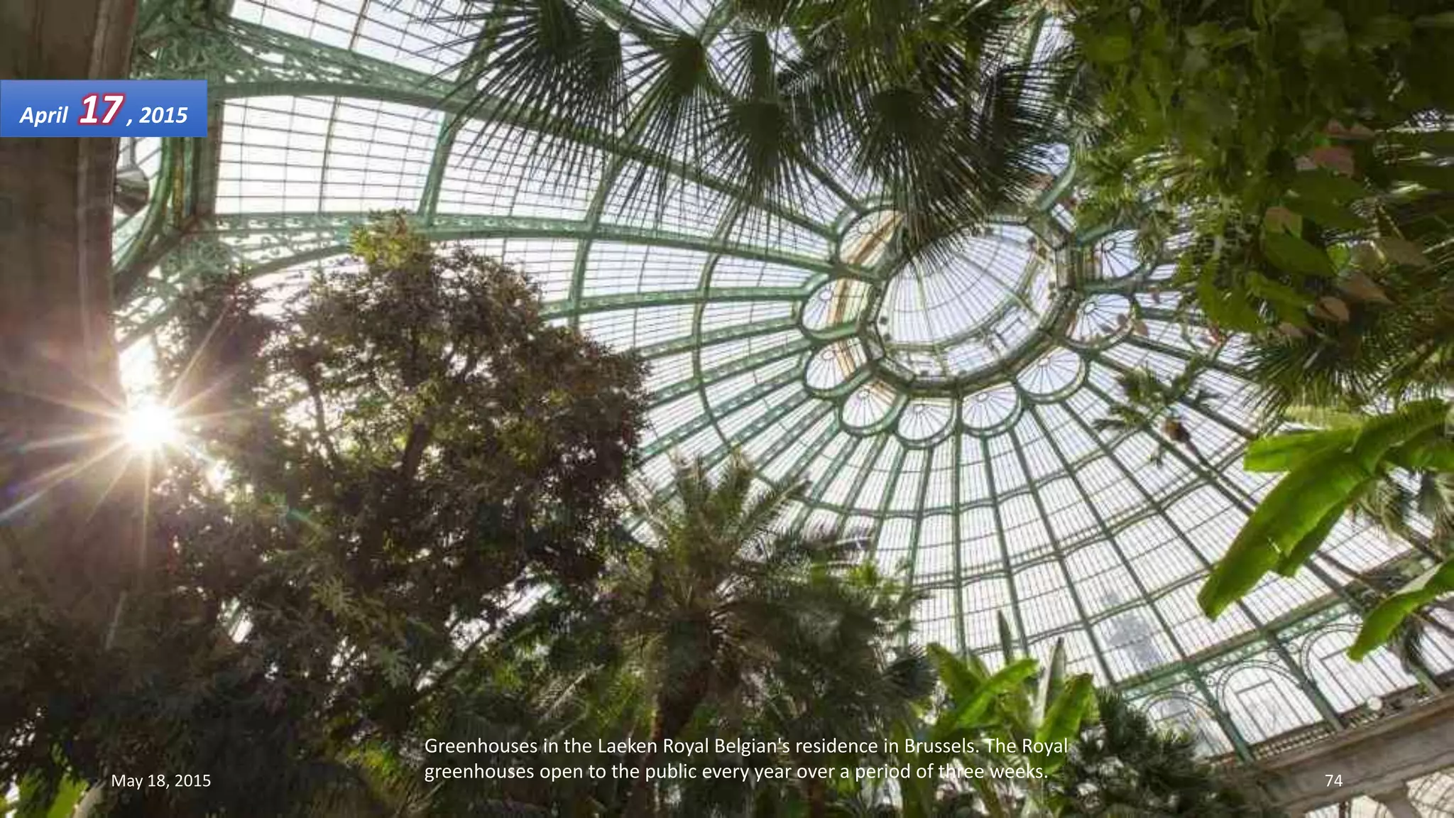 Greenhouses in the Laeken Royal Belgian's residence in Brussels. The Royal
greenhouses open to the public every year over a period of three weeks.
April 17, 2015
May 18, 2015 74
 