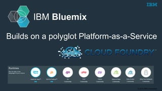 © 2015 IBM Corporation
IBM Bluemix
Builds on a polyglot Platform-as-a-Service
 