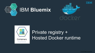 © 2015 IBM Corporation
IBM Bluemix
Private registry +
Hosted Docker runtime
 