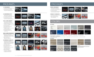 LX CONVENIENCE PLUS
1.	 UVO eServices6
Infotainment
	 System w/Rear-Camera Display7
2.	 10-way power-adjustable driver’s seat
3.	 Auto-dimming rearview mirror
4. 	Laminated front-door windows
and acoustic windshield (not shown)
LX CONVENIENCE
1.	 10-way power-adjustable driver’s seat
2.	 Auto-dimming rearview mirror
3. 	Laminated front-door windows
and acoustic windshield (not shown)
4, 5, 6, 7, 22 See Specifications page for endnotes. Images shown for illustration only.
EX/SX TURBO TECHNOLOGY
(REQUIRES EACH TRIM’S PREMIUM PACKAGE)
1.	UVO eServices6
Infotainment
System w/voice-command navigation,
SiriusXM Traffic,4
Rear-Camera Display7
2.	 Back-Up Warning System7
3.	 Blind-Spot Detection
	 w/Rear Cross-Traffic Alert7
EX/SX TURBO PREMIUM
1.	UVO eServices6
Infotainment
System w/Rear-Camera Display7
2.	 Infinity®5
audio system w/8 speakers
	  HD Radio™ Technology22
3.	 Panoramic sunroof w/black gloss B-pillar
4.	 Driver’s seat memory
5.	 Power-folding outside mirrors
6.	 Ventilated front seats
7.	Heated front seats, heated rear seat
cushions (not shown)
8.	 Heated steering wheel (EX)
9.	 4-way power-adjustable front
	 passenger seat
SX PREMIUM TECHNOLOGY
1.	UVO eServices6
Infotainment
System w/voice-command navigation,
SiriusXM Traffic,4
Rear-Camera Display7
2.	 Infinity®5
audio system w/8 speakers
	  HD Radio™ Technology22
3.	 Driver’s seat memory
4.	 Power-folding outside mirrors
5.	 Ventilated front seats
6.	Heated front seats, heated rear seat
cushions (not shown)
7.	 Back-Up Warning System7
8.	 Blind-Spot Detection
	 w/Rear Cross-Traffic Alert7
9.	 4-way power-adjustable front
	 passenger seat (not shown)
PACKAGES
1 1 2 3
1 1 2 3 4
5 6 7 8 9
1
1
1 2 3 3
1 2 3 4
5 6 8 8
EXTERIOR
(M) = METALLIC PAINT,  (P) = PEARL PAINT,  (PM) = PEARL METALLIC PAINT,  L = OPTIMA LIMITED,  H = OPTIMA HYBRID,  H-EX = OPTIMA HYBRID EX
INTERIOR
COLORS
INTERIOR COMBINATIONS ARE INDICATED BY:
B = BEIGE INTERIOR,  G = GRAY INTERIOR,  BK = BLACK INTERIOR,  W = WHITE INTERIOR,  WN = WHITE NAPPA INTERIOR,  GN = GRAY NAPPA INTERIOR, 
BN = BLACK NAPPA INTERIOR 
11
PACKAGES
HYBRID CONVENIENCE
1.	 UVO eServices6
Infotainment
	 System w/Rear-Camera Display7
2.	 10-way power-adjustable driver’s seat
3.	 LED front accent lights
4.	 Laminated front-door windows and
	 acoustic windshield (not shown)
2
3 3
3
CORSA BLUE (PM)
SX: BK
EBONY BLACK 
LX: B/G/BK
EX: B/G
SX: BK
L: GN/BN
SATIN METAL (M)
LX/EX: B
SX: BK
SPARKLING SILVER (M)
LX: G/BK
EX: G
PLATINUM GRAPHITE (PM)
LX/EX: B
AURORA BLACK (P)
H: B/BK
H-EX: B/BK/W
ALUMINUM SILVER (M)
H: B/BK
H-EX: B/BK/W
SMOKEY BLUE (M)
LX: G/BK
EX: G
H: B/BK
H-EX: B/BK/W
TITANIUM METALLIC (M)
LX: G/BK
EX: G
SX: BK
L: GN/BN
SNOW WHITE PEARL (P)
LX: B/G/BK
EX: B/G
SX: BK
L: WN/GN/BN
H: B/BK
H-EX: B/BK/W
WHITE NAPPA LEATHER
(L)
GRAY NAPPA LEATHER
(L)
BLACK NAPPA LEATHER
(L)
BEIGE CLOTH
(H, LX)
GRAY CLOTH
(LX)
WHITE LEATHER*
(H-EX)
BEIGE LEATHER
(H-EX, EX)
GRAY LEATHER
(EX)
BLACK LEATHER
(H-EX, SX)
BLACK CLOTH
(H, LX)
* OPTIONAL
ACTUAL EXTERIOR AND INTERIOR COLORS MAY VARY
FROM PRINTED BROCHURE.
7
1 2
REMINGTON RED (M)
LX/EX: B
SX: BK
DARK CHERRY (PM)
LX/EX: B
HYBRID EX TECHNOLOGY
1.	 Panoramic sunroof w/black gloss B-pillar
2. 	Back-Up Warning System7
3.	 Blind-Spot Detection w/Rear
	 Cross-Traffic Alert7
1 2
 