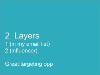 2 Layers
1 (in my email list)
2 (influencer).
Great targeting opp
 