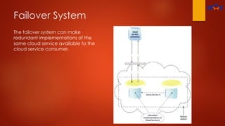 Failover System
The failover system can make
redundant implementations of the
same cloud service available to the
cloud service consumer.
 