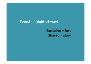 Speed	
  =	
  f	
  (right-­‐of-­‐way)	
  
	
  
Exclusive	
  =	
  fast	
  
Shared	
  =	
  slow	
  
 