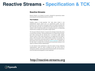 Reactive Streams - Specification & TCK
http://reactive-streams.org
 