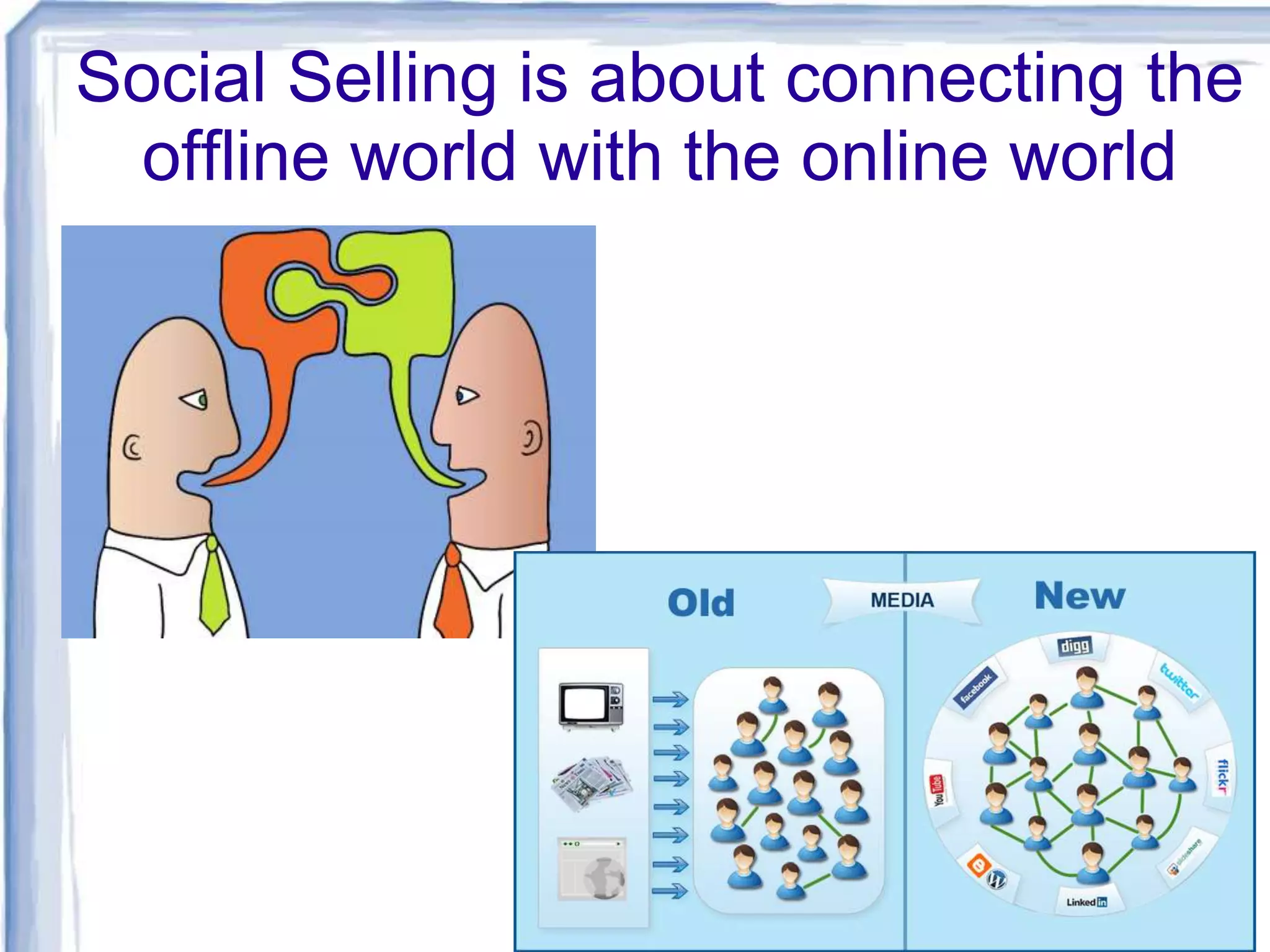 Social Selling is about connecting the
offline world with the online world