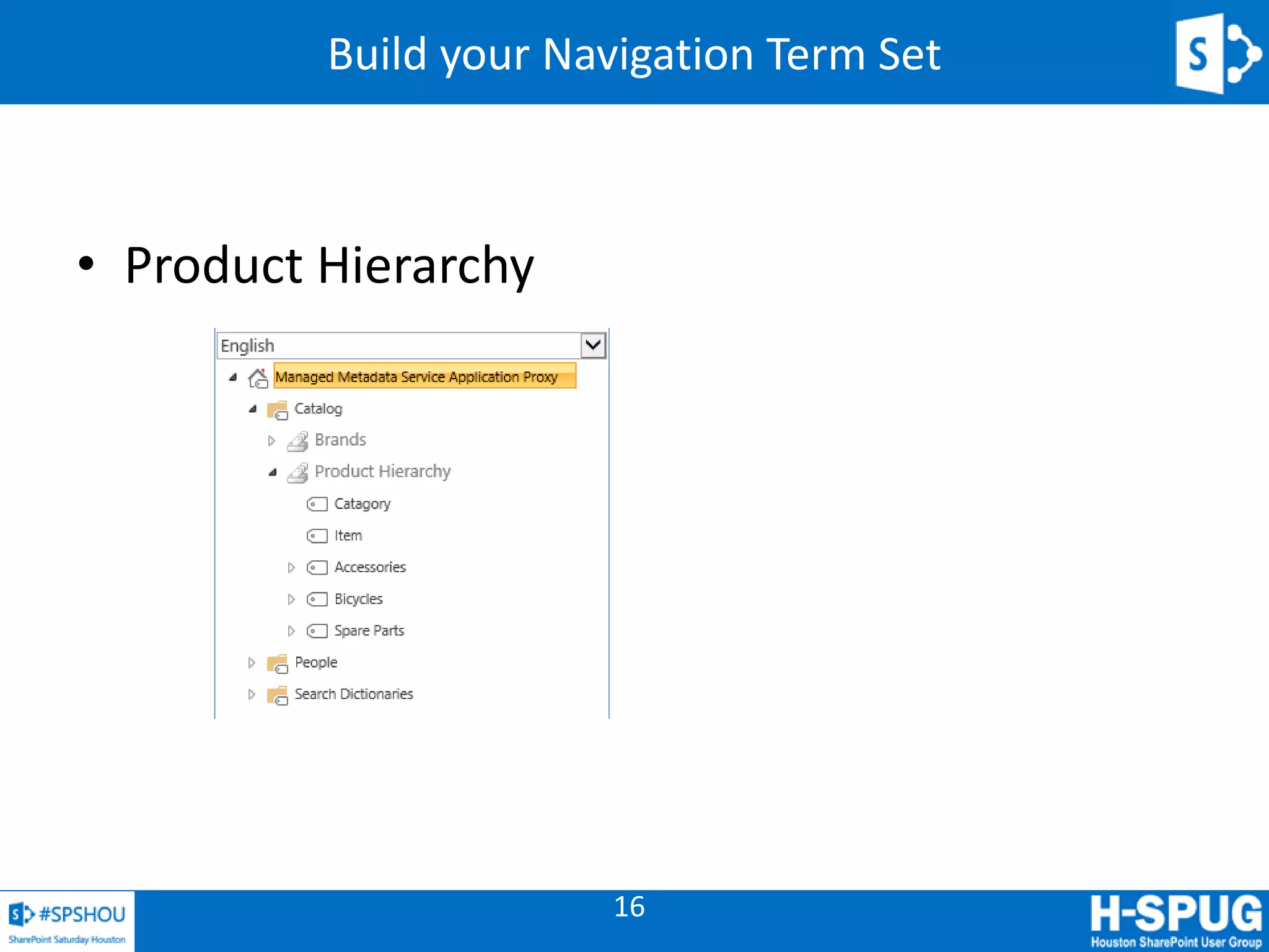 16
Build your Navigation Term Set
• Product Hierarchy
 