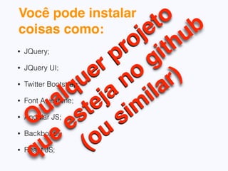 # Arquivo: Gemfile
source 'https://rubygems.org'
 
gem 'rails', '4.2.0'
gem 'sqlite3'
gem 'sass-rails', '~> 5.0'
gem 'uglifier', '>= 1.3.0'
gem 'coffee-rails', '~> 4.1.0’
gem 'jquery-rails'
X
 