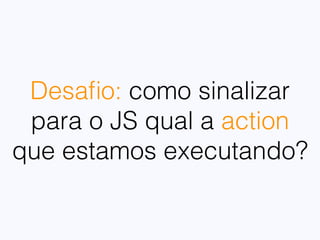 Carregamento
da página
Executa JS de
terceiros
Dispatcher
(boot.js)
people/index.js
foo.js
people/new.js people/edit.js people/show.js
bar.js
x.js y.js
Fluxo de
execução
 
