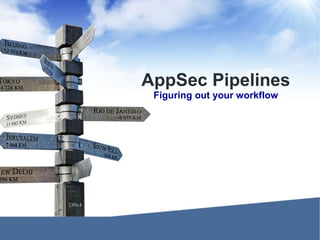 AppSec Pipelines
Figuring out your workflow
 