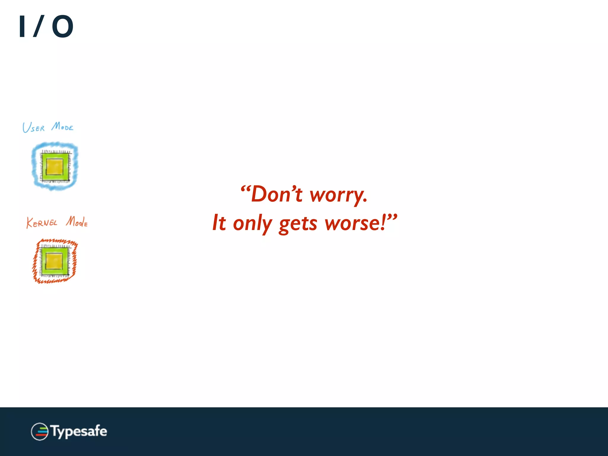 I / O
“Don’t worry.
It only gets worse!”
 