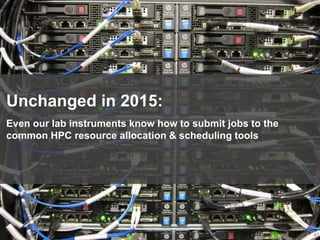 47
Unchanged in 2015:
Even our lab instruments know how to submit jobs to the
common HPC resource allocation & scheduling tools
 