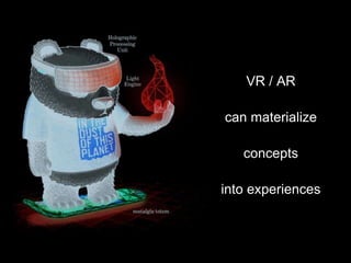 VR / AR
can materialize
concepts
into experiences
 